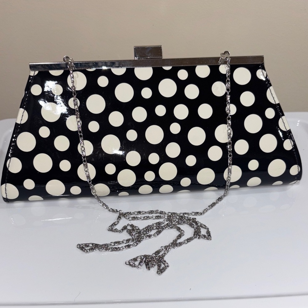 Polka Dot Clutch Bag - Black and White